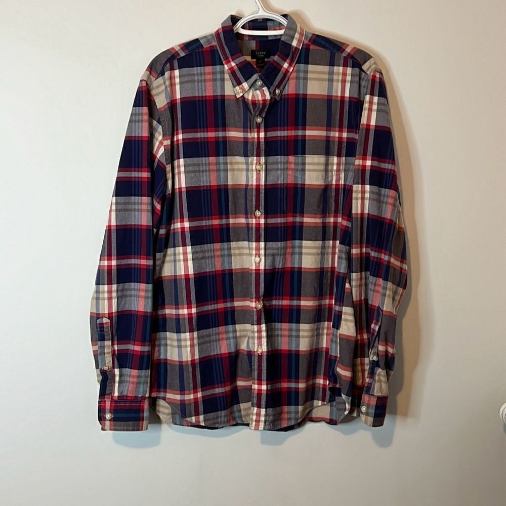 J.Crew Men’s Long Sleeve Oxford Button Down Shirt Size Large Blue Red Tan